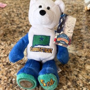 Connecticut Coin Bear Plush - Blue and White